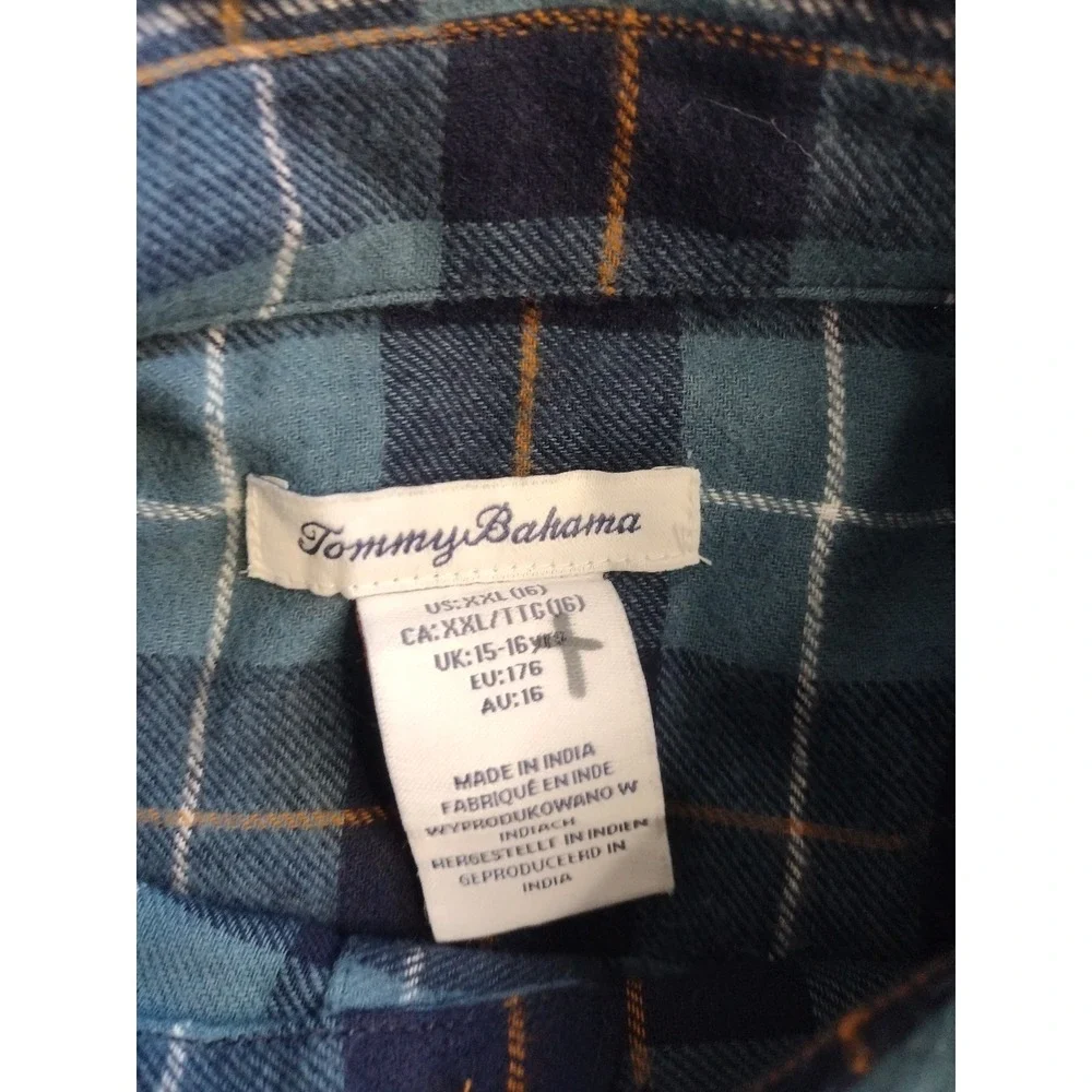 Tommy Bahama Boys XXL Flannel Plaid Shirt Button Down Long Sleeve Casual‎